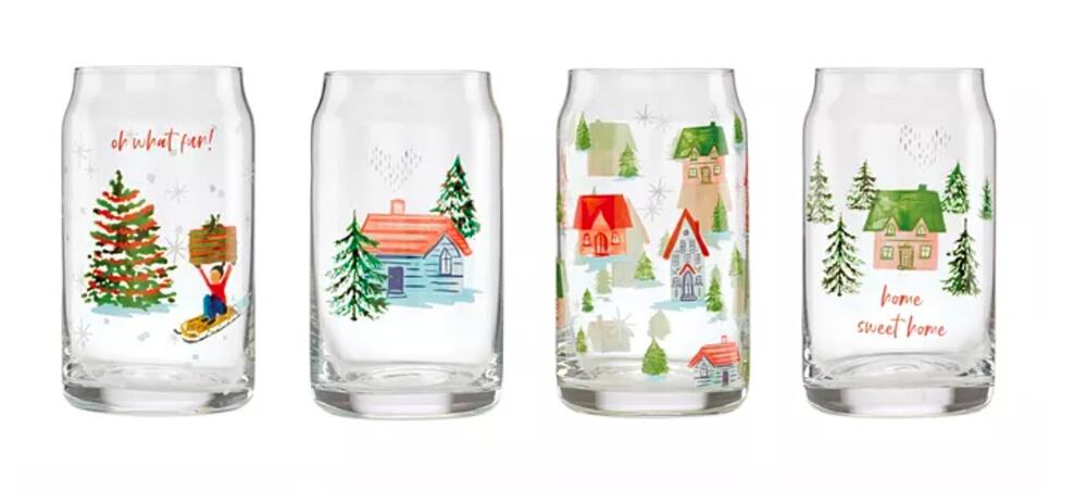 Cambridge 16 Oz “Oh What Fun” Beer Can Cocktail Glasses Set of 4